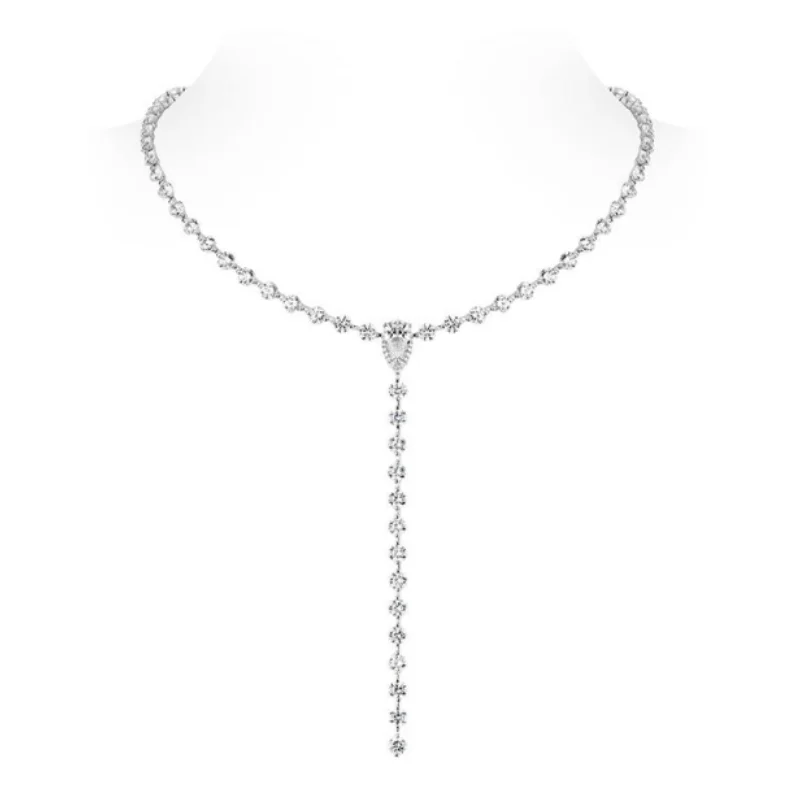 

Bellux necklace 925 silver synthetic zircon white water drop full diamond Y-shaped light luxury versatile sweater necklace