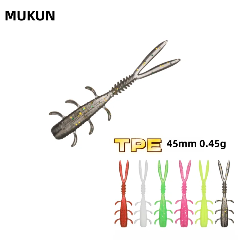 MUKUN 20PCS TPE Mini Worm Soft Fishing Lures Jig Wobblers 0.45g/45mm Silicone Artificial Baits Bass Carp Pesca Fishing Tackle