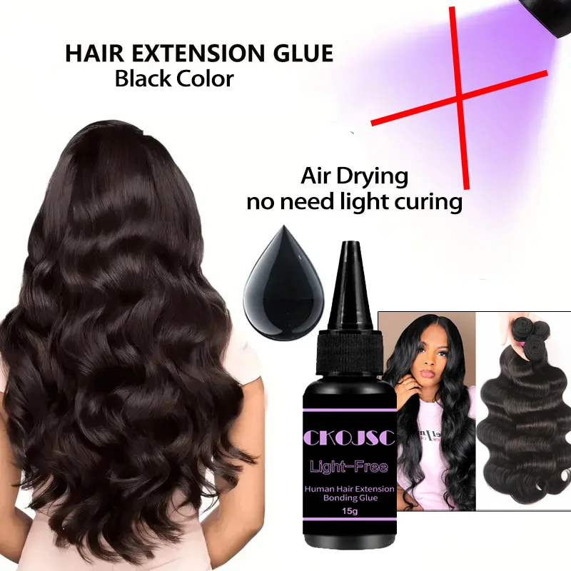 

Fast Drying Black No uv glue hair extension glue with 20g light Glue Air drying hair extension glue for i-tip hair extension