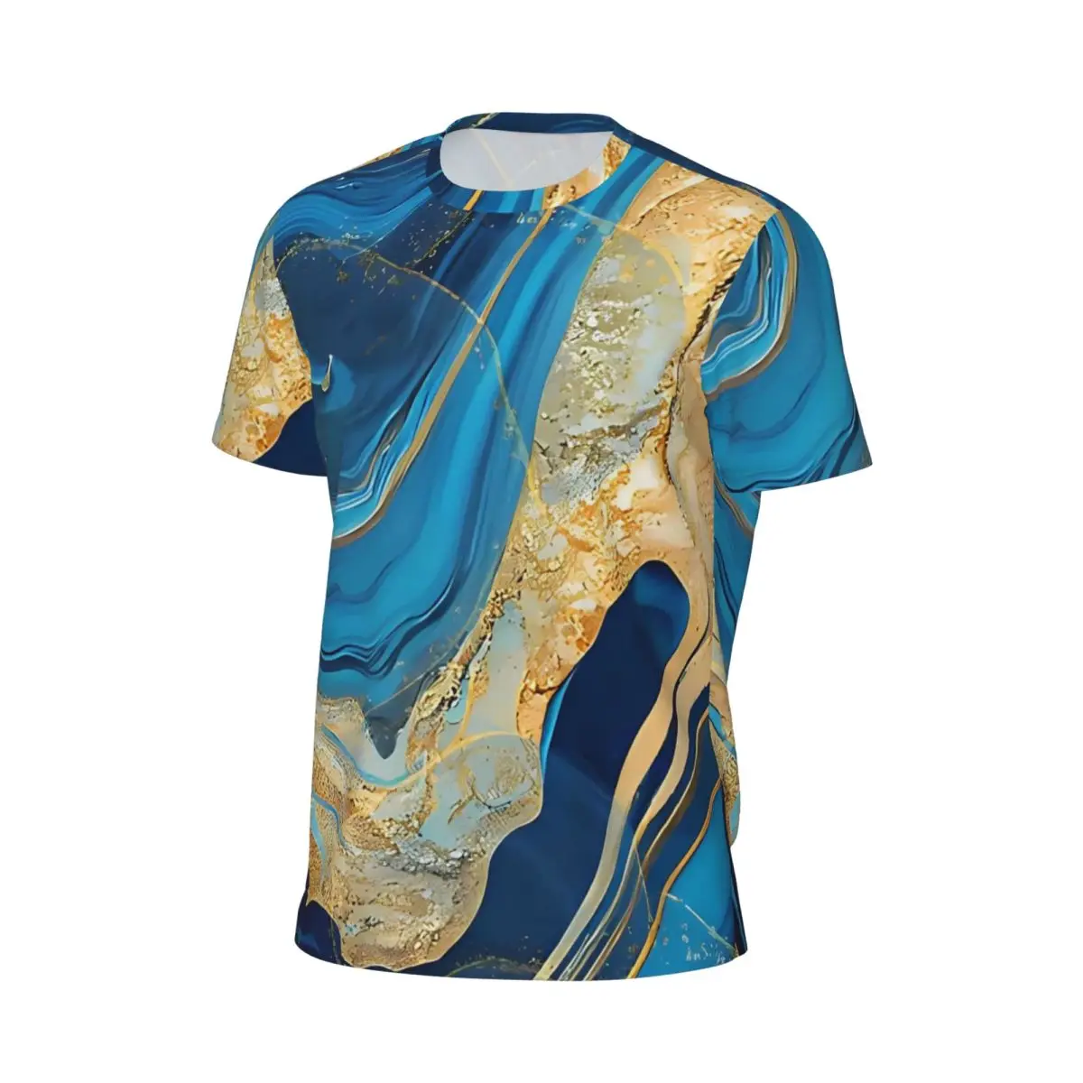 Blue And Gold Marble Print Gym T Shirt Hippie T-Shirts Male Streetwear Tee Shirt Summer Short-Sleeve Custom Tops