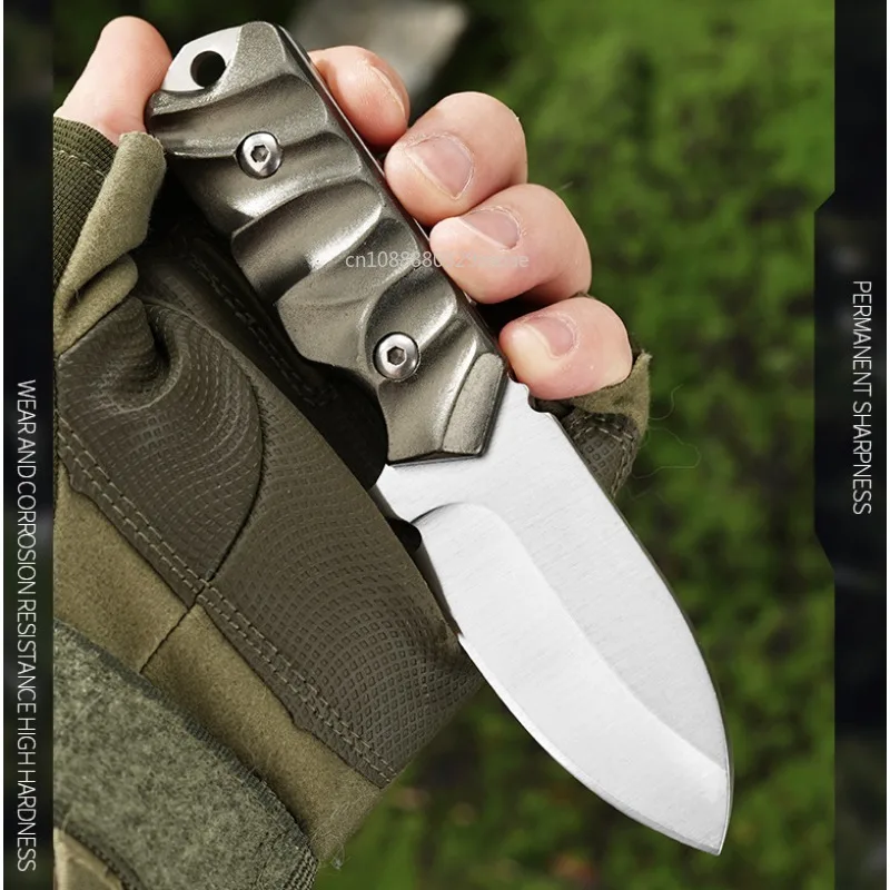 New high-end outdoor straight knife, camping thick steel self-defense knife, outdoor survival hunting knife aluminum handle