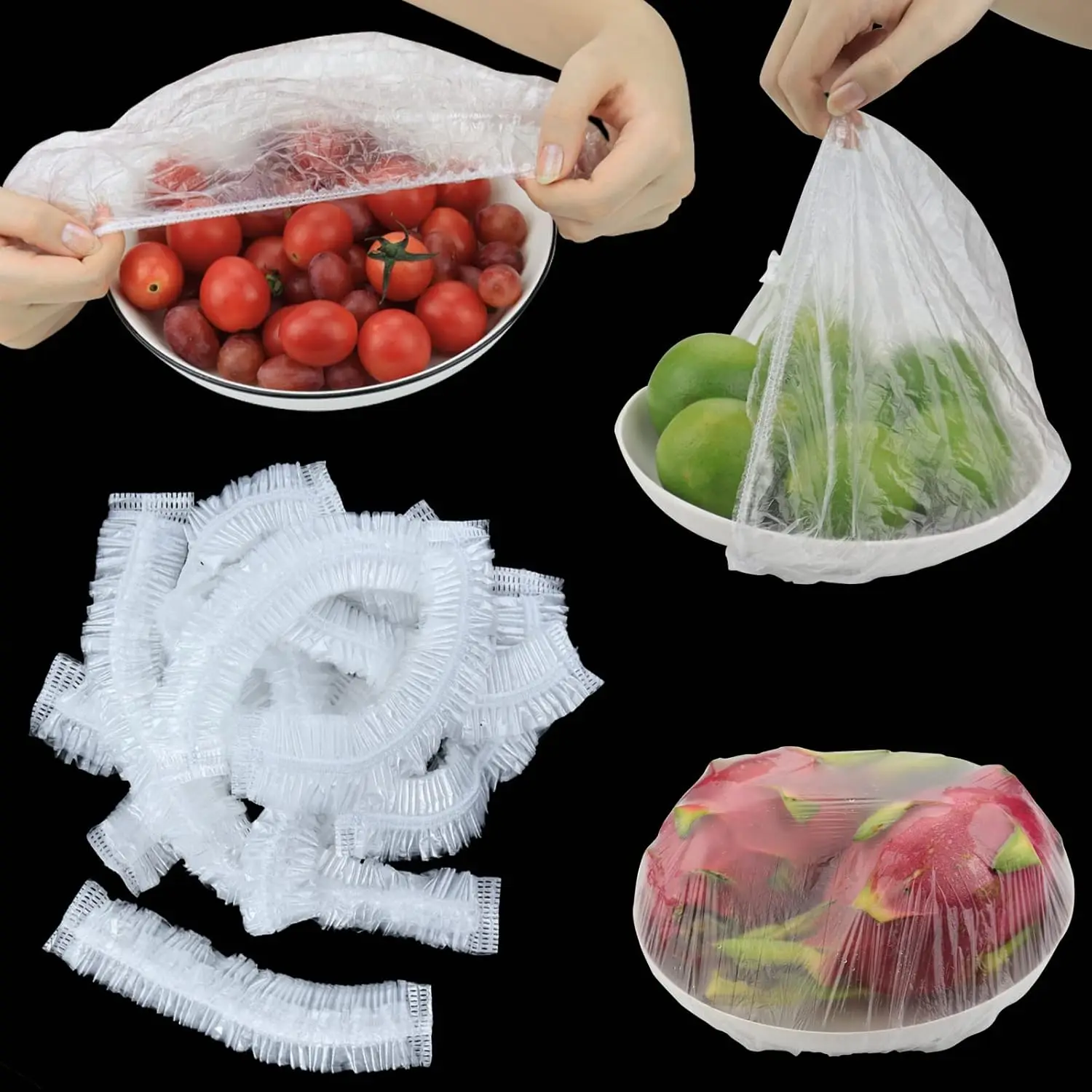 

Fresh Keeping Bags 200pcs with Elastic Disposable Shrinkable Food Storage Covers for Kitchen Bowl/Plates