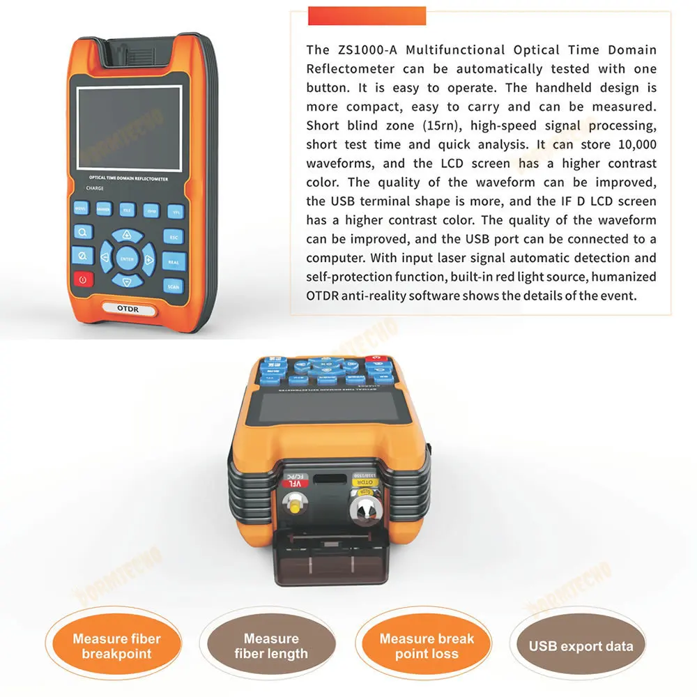 High Quality ZS1000-A OTDR 100KM+VFL 5KM SignalFire 1mW 100km 32/30dB 1310/1550mm Optical Time Domain Reflectometer Box packed