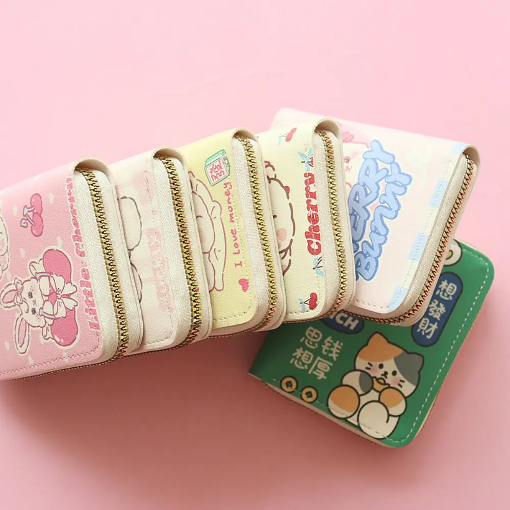 Sanrio dompet kulit PU Melody Kuromi Cinnamoroll tas kartu Pochacco casing kartu bisnis kartun tas ritsleting tempat kartu kredit