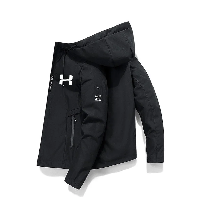 2026 Hooded Jacket Spring Autumn Streetwear Casual Zip-Up Outerwear Loose-Fit Outdoor Hiking Running Windproof Sportswear Coat