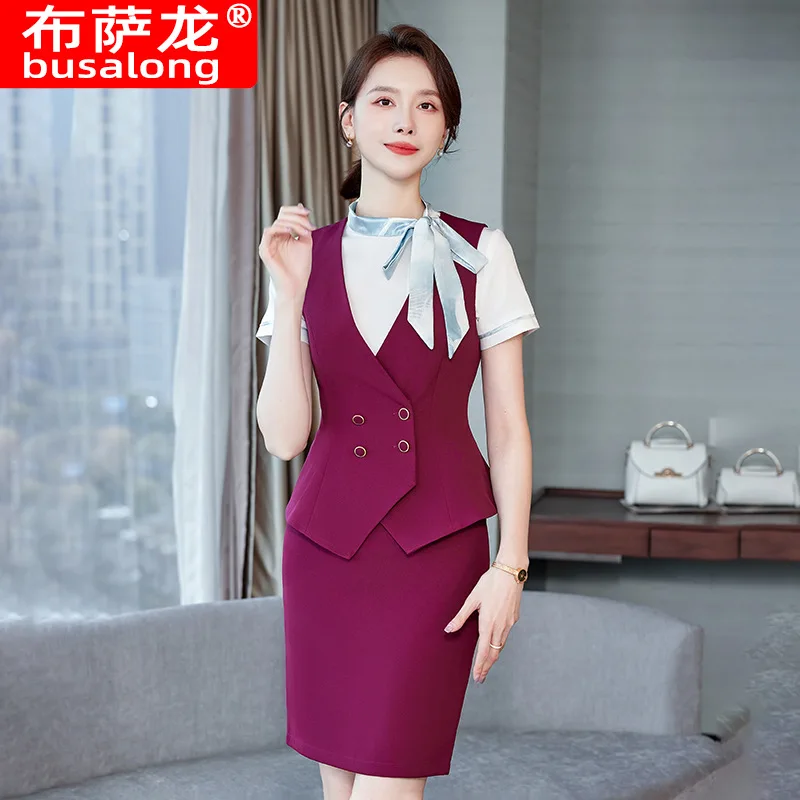 Women's Professional Vest Suit Spring and Summer Short Sleeve Figure Flattering for Interviews Formal Vest Women's Office Work V