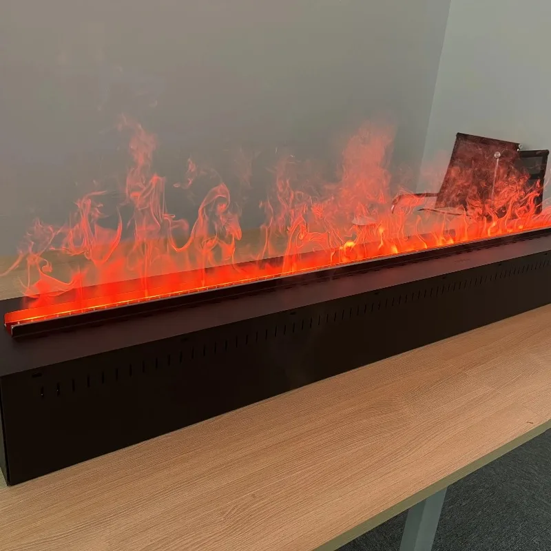 

Modern 3D LED Flame Fireplace Insert Linear Style Steel Water Steam Decor With Remote Control For Living Room