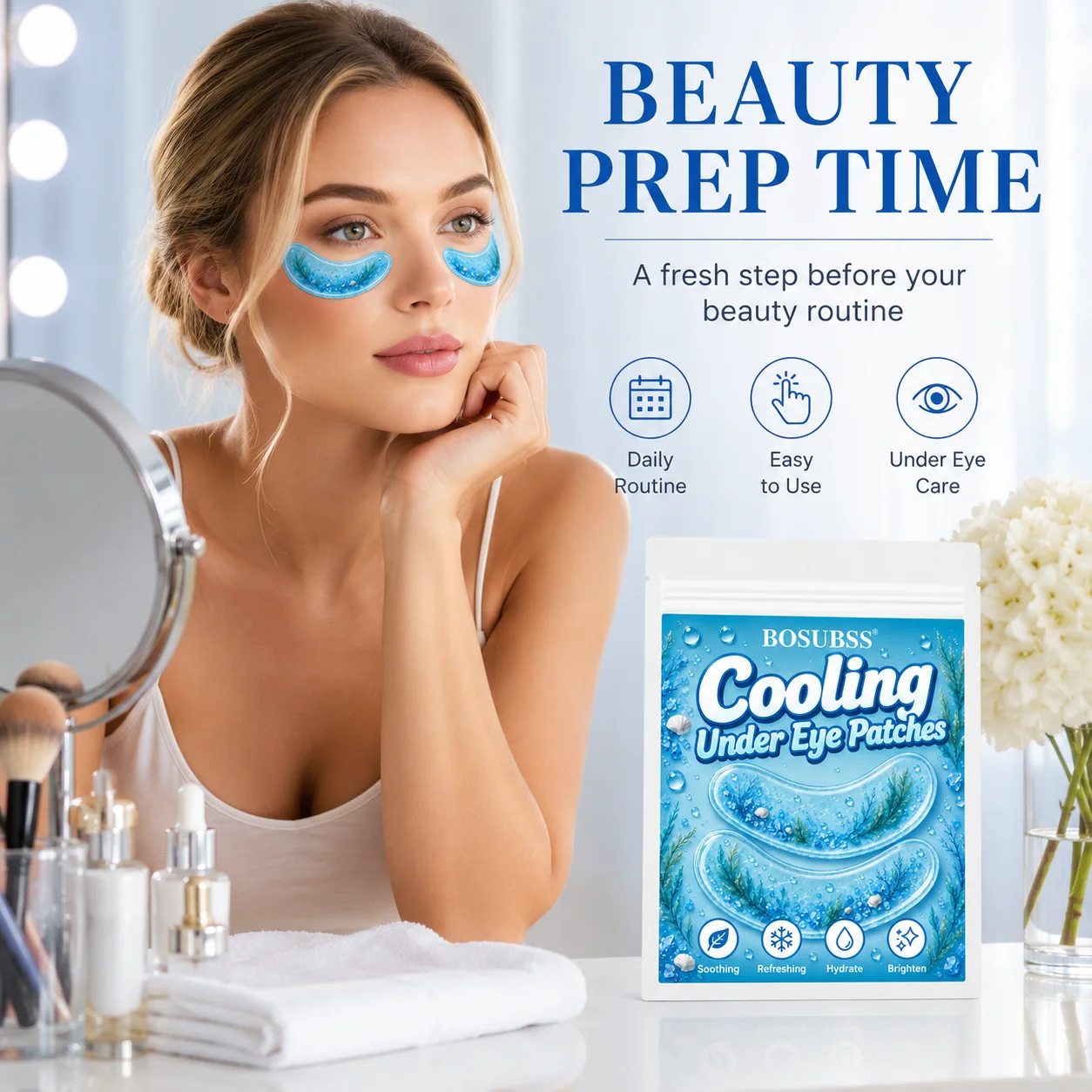10PCS/5Pairs Ocean-Inspired Under Eye Beauty Patches, Soft Gel-Feel Blue Curved Eye Patches with Easy-Peel Design for Daily Self
