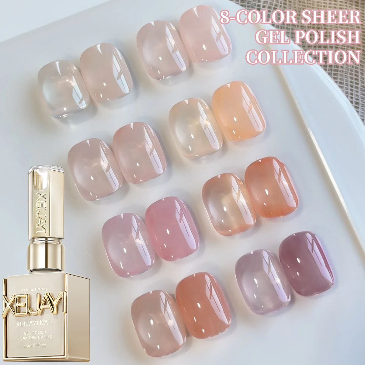 XEIJAYI 15ML 8pcs Ice Pink Gel Nail Polish Set, UV LED Immersion Nail Polish,Holiday DIY Nail Polish Design For Spring
