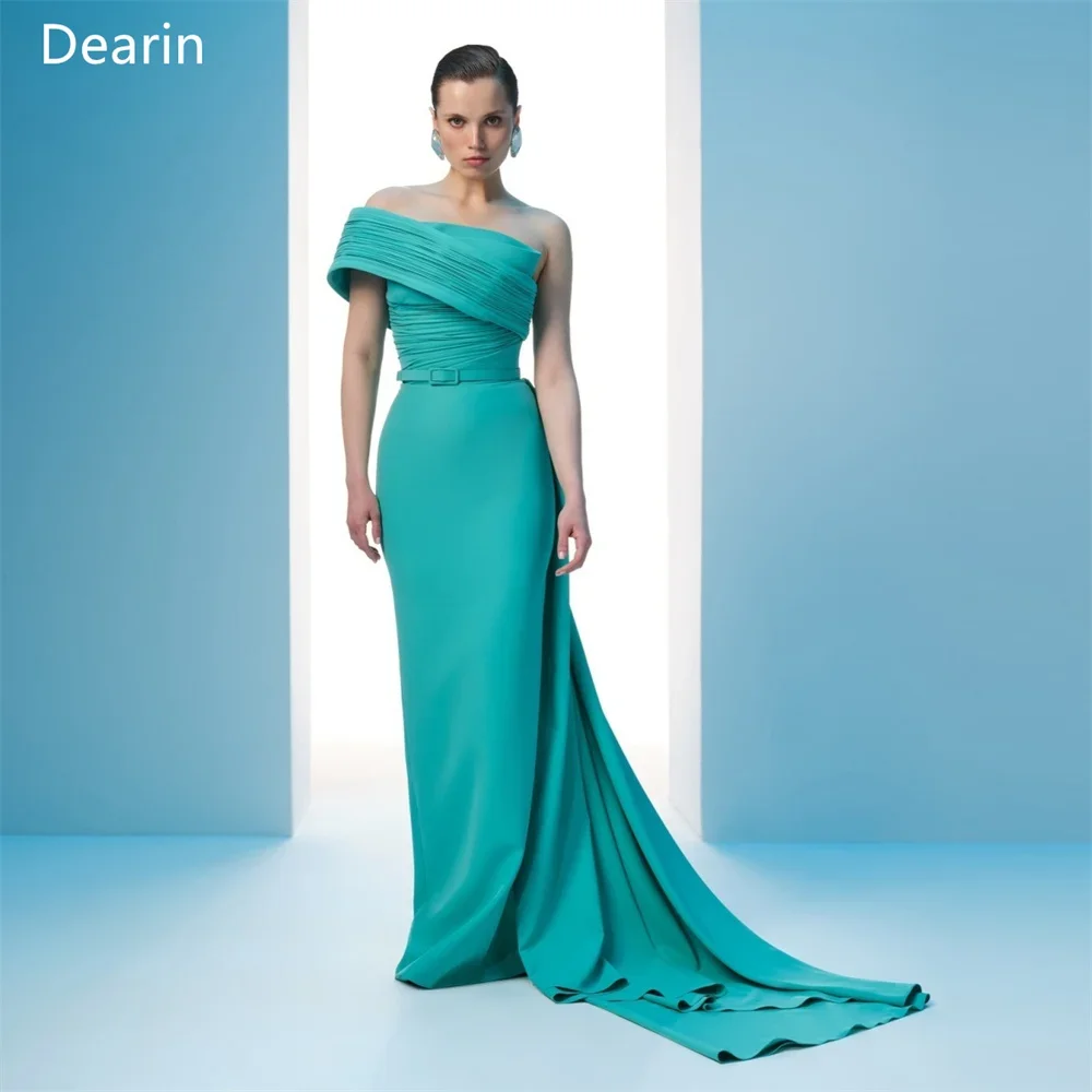 

Customized Formal Dress Evening Women Dearin One-shoulder Column Floor Length Skirts Draped Ruffle Bespoke Occasion Dresses Prom