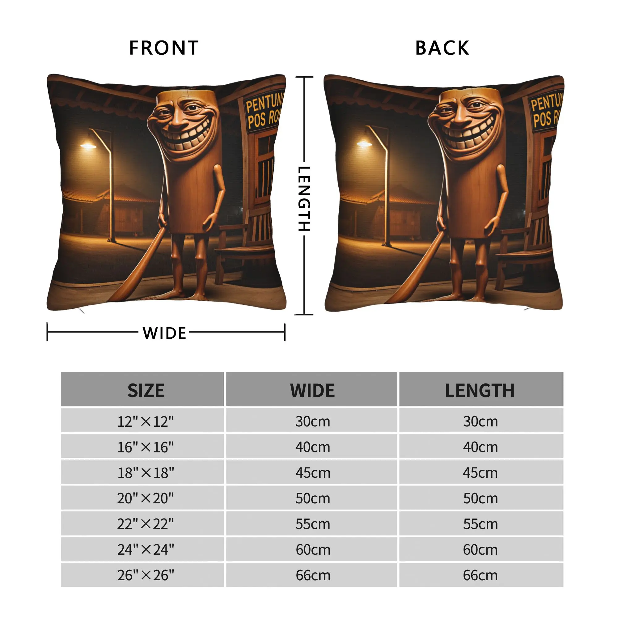 Tung Grin Wooden Character Night Station Bat Pillow Cover Print Cushion Cover Novelty Pillow Case For Sofa Couch Bed Living Room
