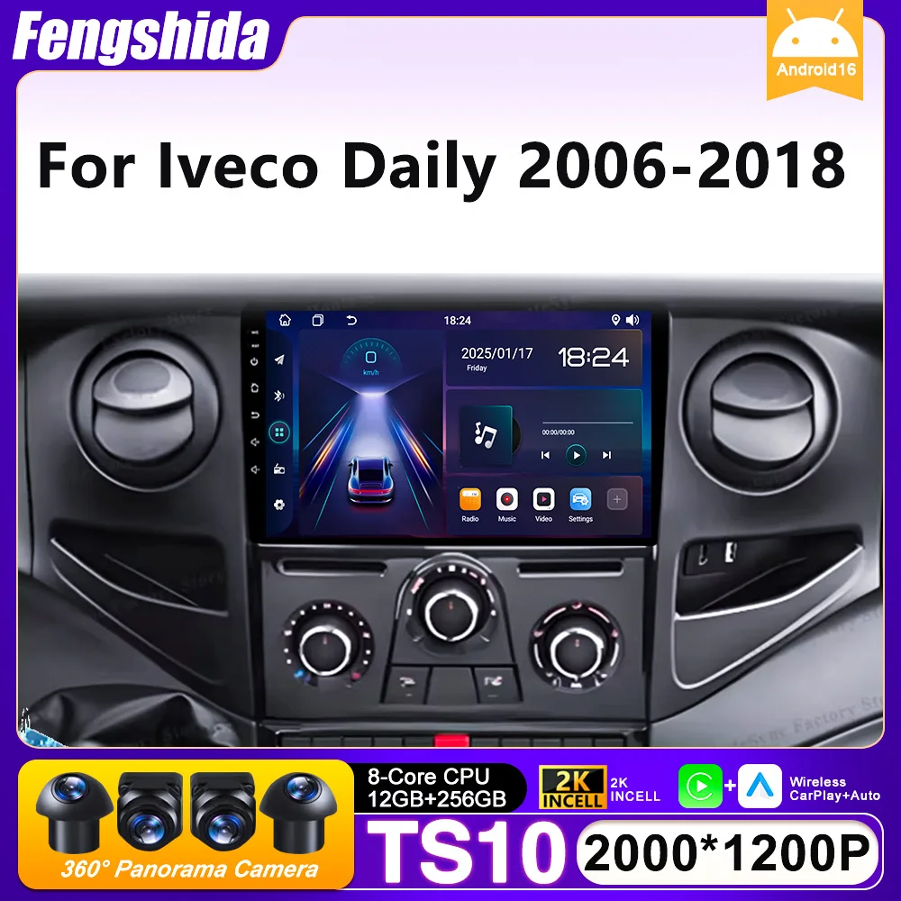 Autoradio mit Carplay für Iveco Daily 2006-2018 Navigation Video GPS Android Auto 2K Android 16 Zoll Bildschirm Videoanzeige 5G 4G Kein 2din