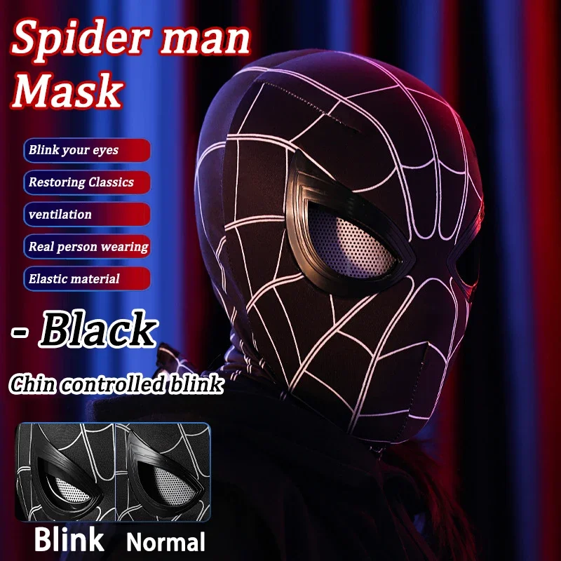 Máscara de Spider Man puede parpadear, máscara de Cosplay, máscara de ojos móviles, modelo de juguetes elásticos, regalos de Navidad y Halloween para adultos y niños