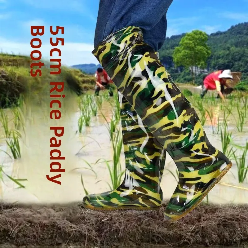 Waterproof Long Tube Rain Boots Soft Bottom High Tube Field Work Boots Fishing And Hunting Men And Women Knee down Water Shoes