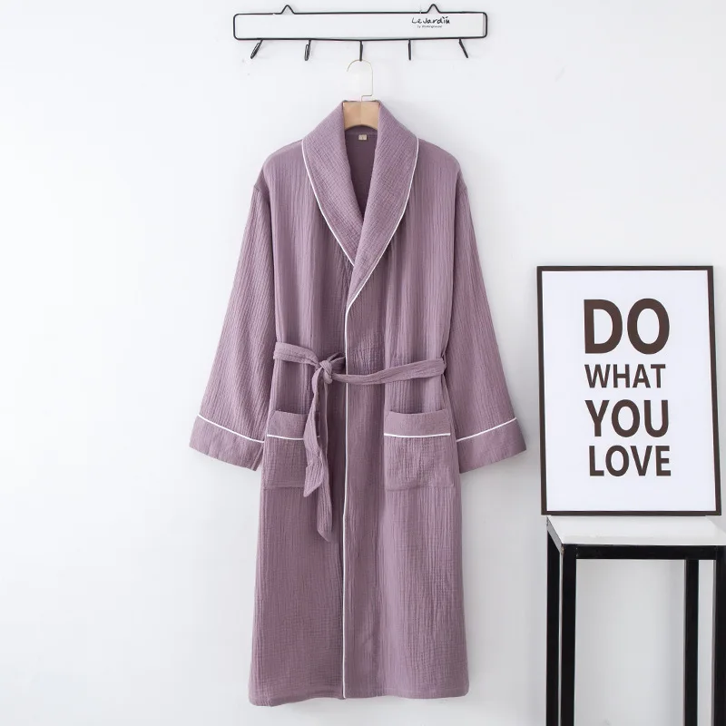 Women\'s Bathrobe Pure Cotton Large Size Spring Autumn Sleepwear Robe Long Sleeve Couple Home Wear Clothing Female Night Robes