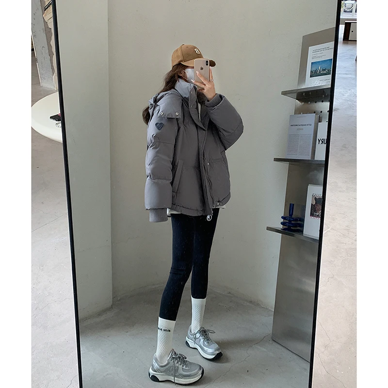 Trendy Winter 2024 New Women's Down Jacket Cropped Loose-fit Puffer Jacket White Duck Down Coat Fashionable Women's Outerwear