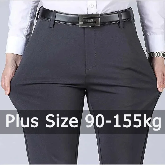 Calça de terno reto com cintura elástica masculina, calças compridas de trabalho formal, plus size, para homens, 90-155kg, tamanho grande, 40-52