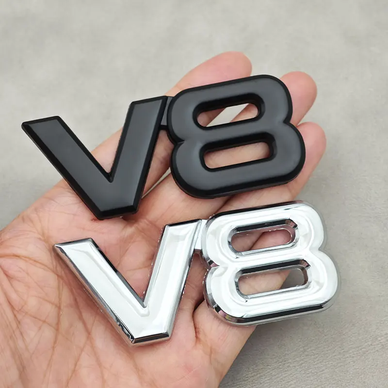 ثلاثية الأبعاد معدن كروم أسود V8 لاصق الشعار درابزين الجانب شعار السيارات الخلفي الجذع شارة لسيارة دراجة نارية SUV الملحقات