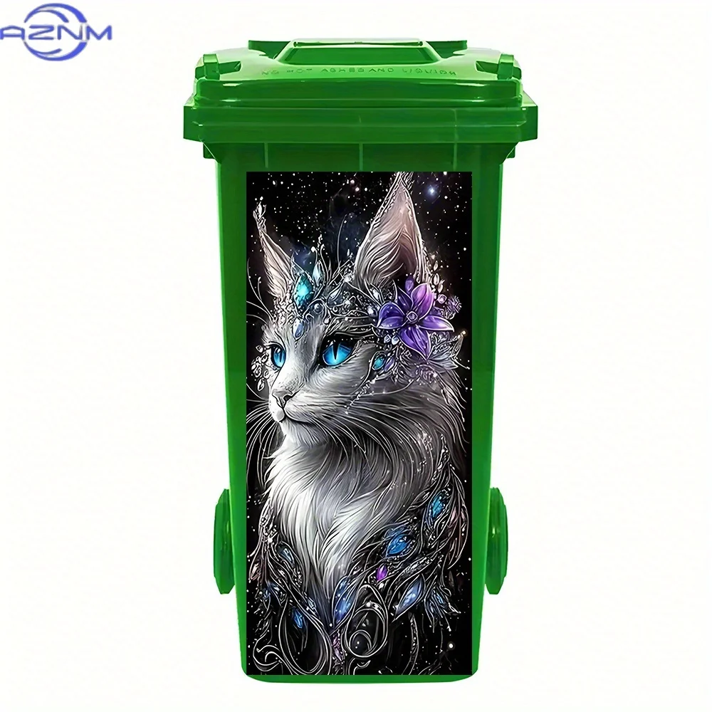 1pc Enchanted Cat with Jeweled Crown Trash Can Stickers - High-Quality PVC, Self-Adhesive, Waterproof, And Easy to Remove. Gre