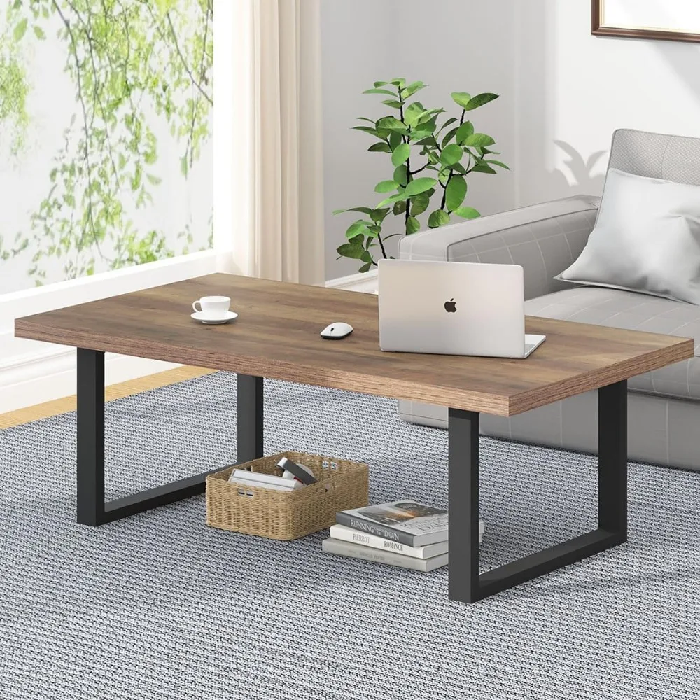 

Farmhouse Coffee Table, Modern Minimalist Wood Coffee Table for Living Room, Simple Industrial Rectangle Center Table