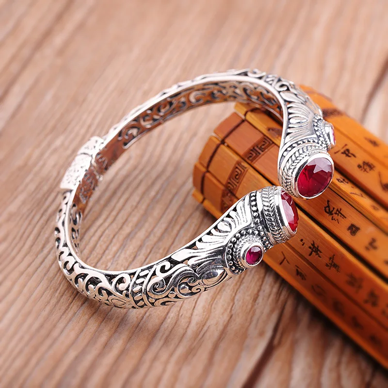 New Arrival Natural Crystal Stone Ruby Luxury Bracelet 925 Sterling Silver Bangles For Women Bangle Bracelet Fine Jewelry Gift