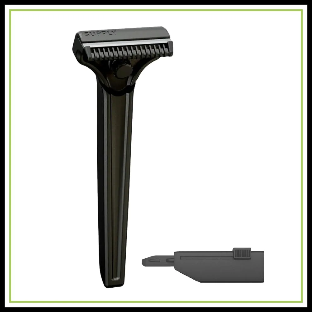 

Single Edge SE Razor for Men – Premium Metal Razor with Nick-Guard Safety Bar, Includes 8 Japanese Injector Blades, Matte Black
