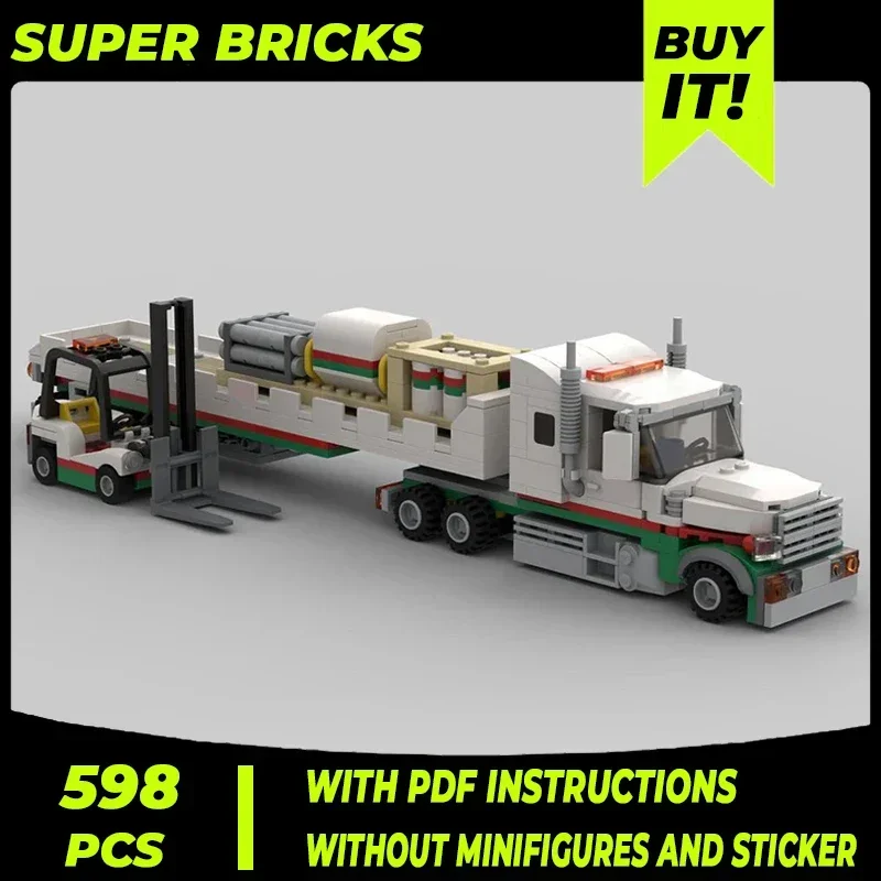 City Car Model Moc Building Bricks Truck And Flatbed Trailer Technology Modular Blocks Gifts Christmas Toys DIY Sets Assembly