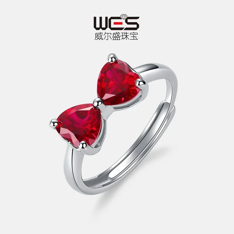 Bow Love Nurturing Ruby Ring for Women 18K Gold Inlaid with Colored Baby Stones PT950 Platinum Index Finger Ring