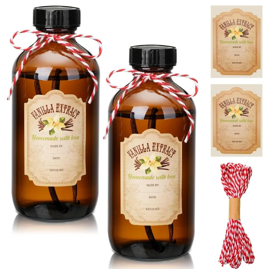 

2 шт. 8 унций бутылки с экстрактом ванили Янтарный Бостон круглые стеклянные бутылки Бостон для экстракта ванили Hade и наклейки для сиропа Gt Fo