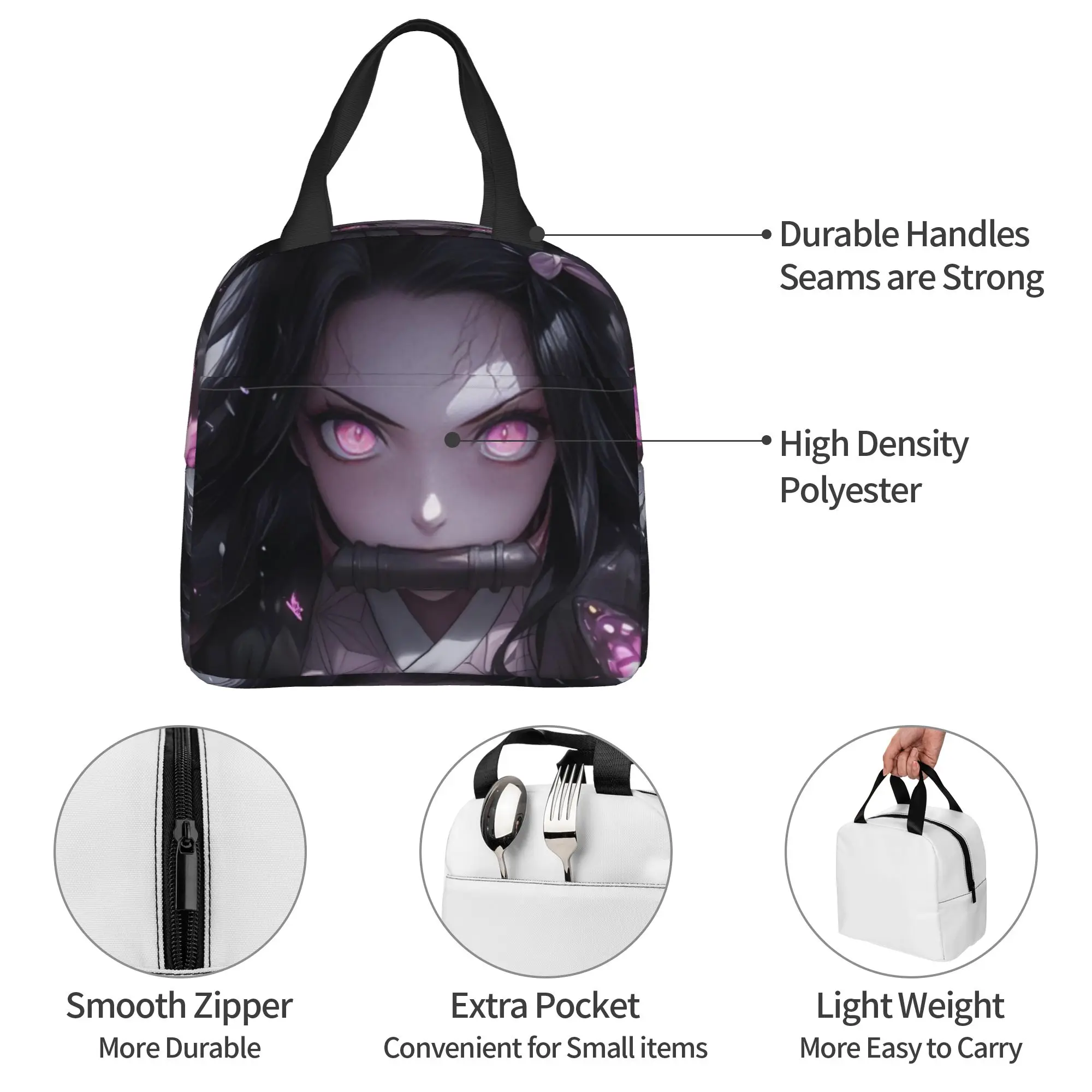 Custom Anime Kamado Nezuko Insulated Lunch Bag Portable Japanese Demon S-Slayer Thermal Cooler Lunch Box Beach Camping Travel view 3