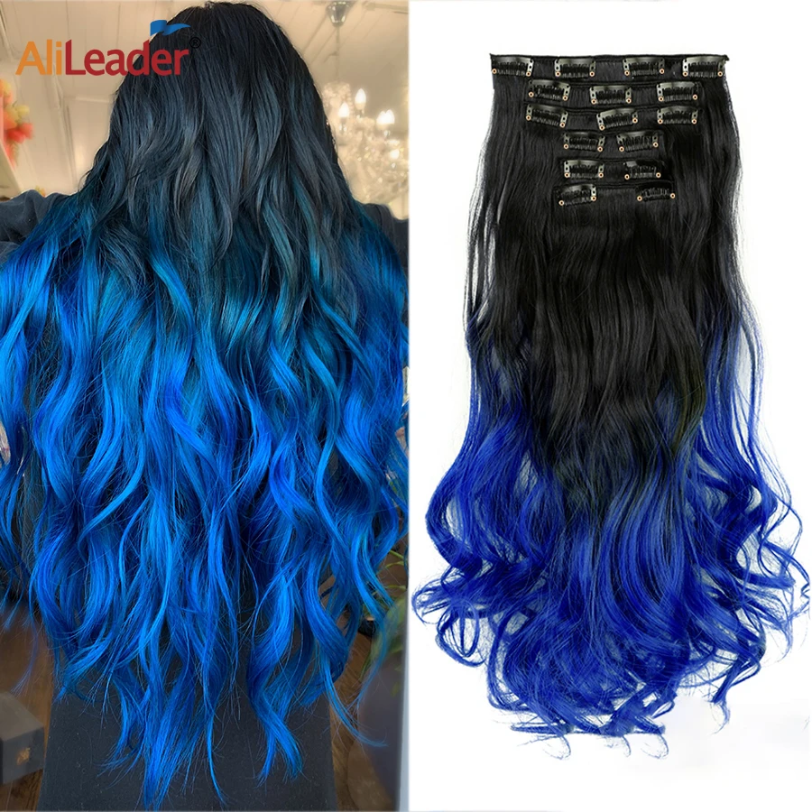 22Inch 16Clips In Hair Extension Long Wave Synthetic Clip In Hair Extensions Ombre 16Clips In Fake Hairpieces Heat Resistant