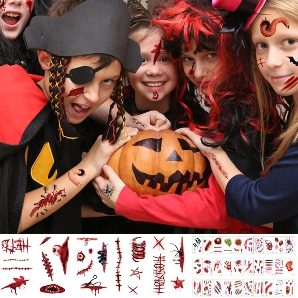 متعدد الألوان هالوين الوشم ملصق الجسم ماكياج واقعية المؤقتة الوشم الشارات الدموية 3D ندبة للماء #2