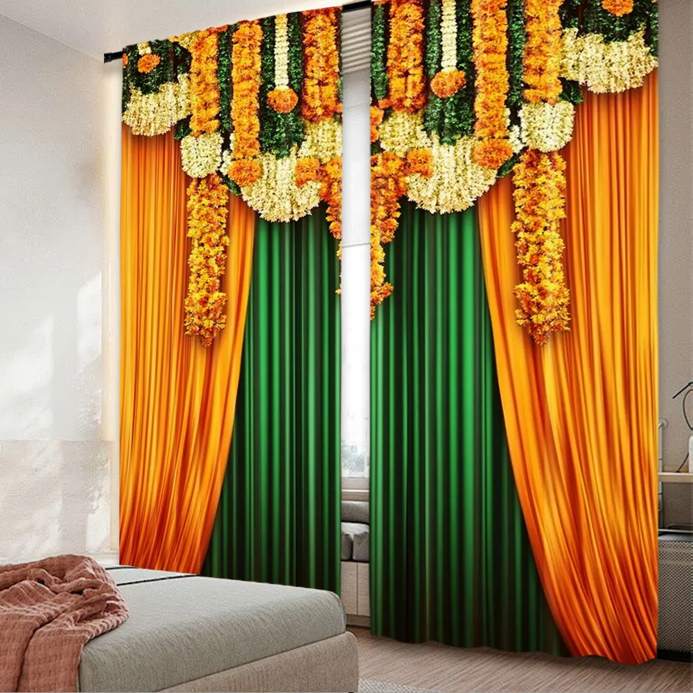 

2Pcs Indian Traditional Curtain Bouquet Flowers Indian Style Garlands Festival Curtain For Livingroom Bedroom A