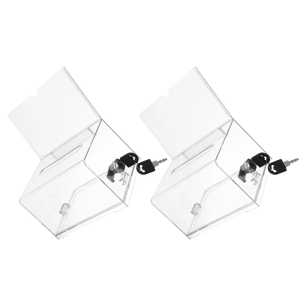

2pcs Clear Acrylic Box Business Card Holder Donation Tip Lock Box Wedding Party Card Storage Office Classroom Accessory