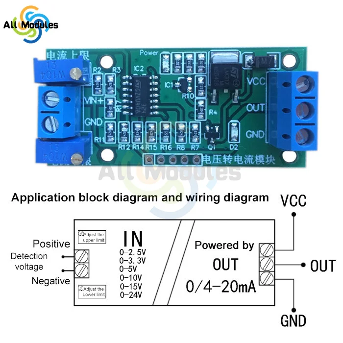 Voltage To Current Module 0-2.5V 0-3.3V 0-5V 0-10V 0-15V 0-24V to 0 -20mA/4 -20mA Current Transmitter Signal Converter Module