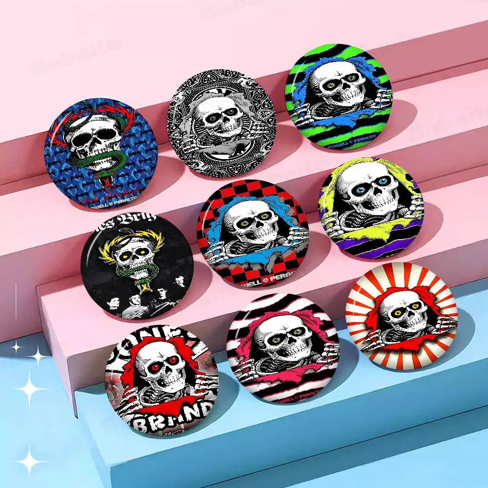 P-Powells P-Peraltas Skateboard Classic Soft Button Pin Round Metal Badge Lapel Pin Parts Gift Friends Kid Jewelry