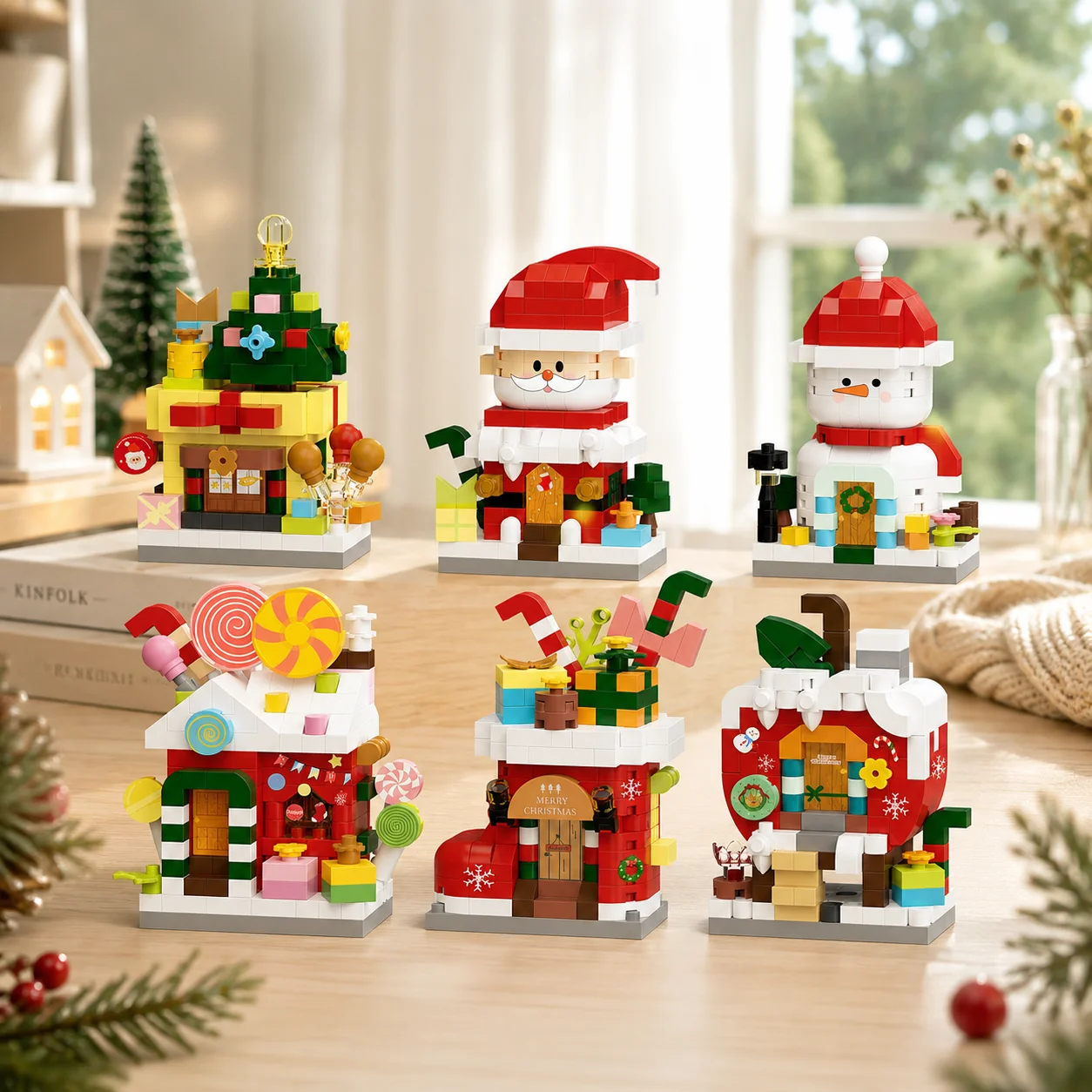 6Pc Christmas Building Block Set, Featuring Christmas Snowman, Santa Claus, Christmas Tree House, Christmas Building Block Gifts, Creative Christmas Ornaments, Suitable for Christmas, New Year Gifts, Party Favors