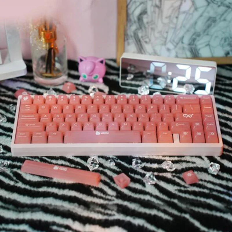 

Weikav Pink Red Pc Key Cap Set For 61/68/75/87/98/104 Keyboards - Rose Story Meow Star Design Computer Keyboard Decoration Gifts