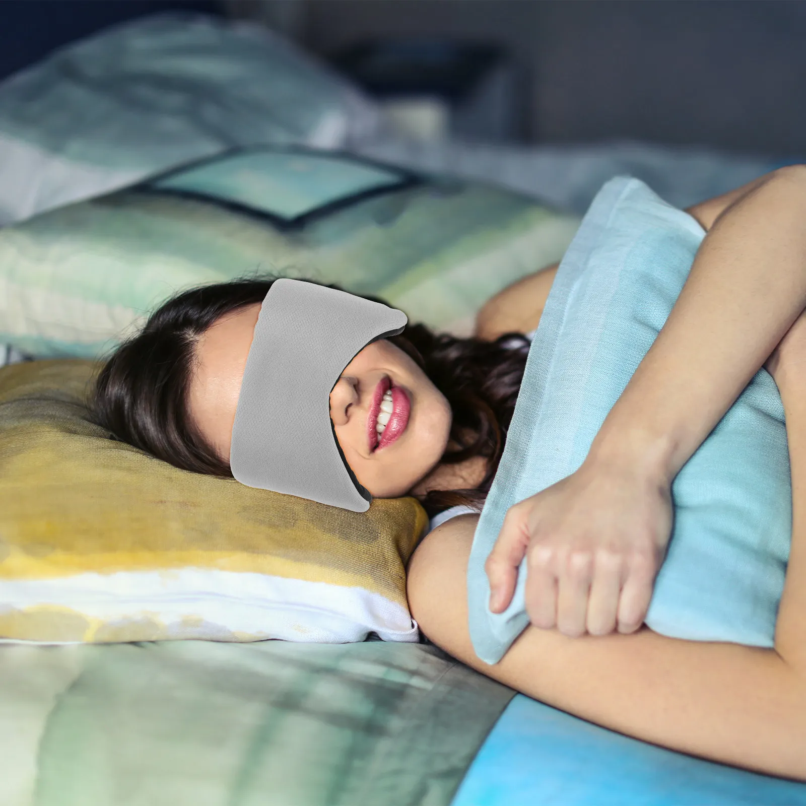 Ultra-Dark Ice Silk Sleep Mask with Ear Muffs Cooling Fabric Light Blocking Sound Reduction for Light Sensitivity Hot Sleepers