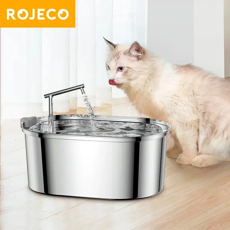 ROJECO Stainless Steel Cat Water Fountain Automatic Cat Drinker Drinking Fountain For Cats Dogs Pet Water Dispenser Accessories