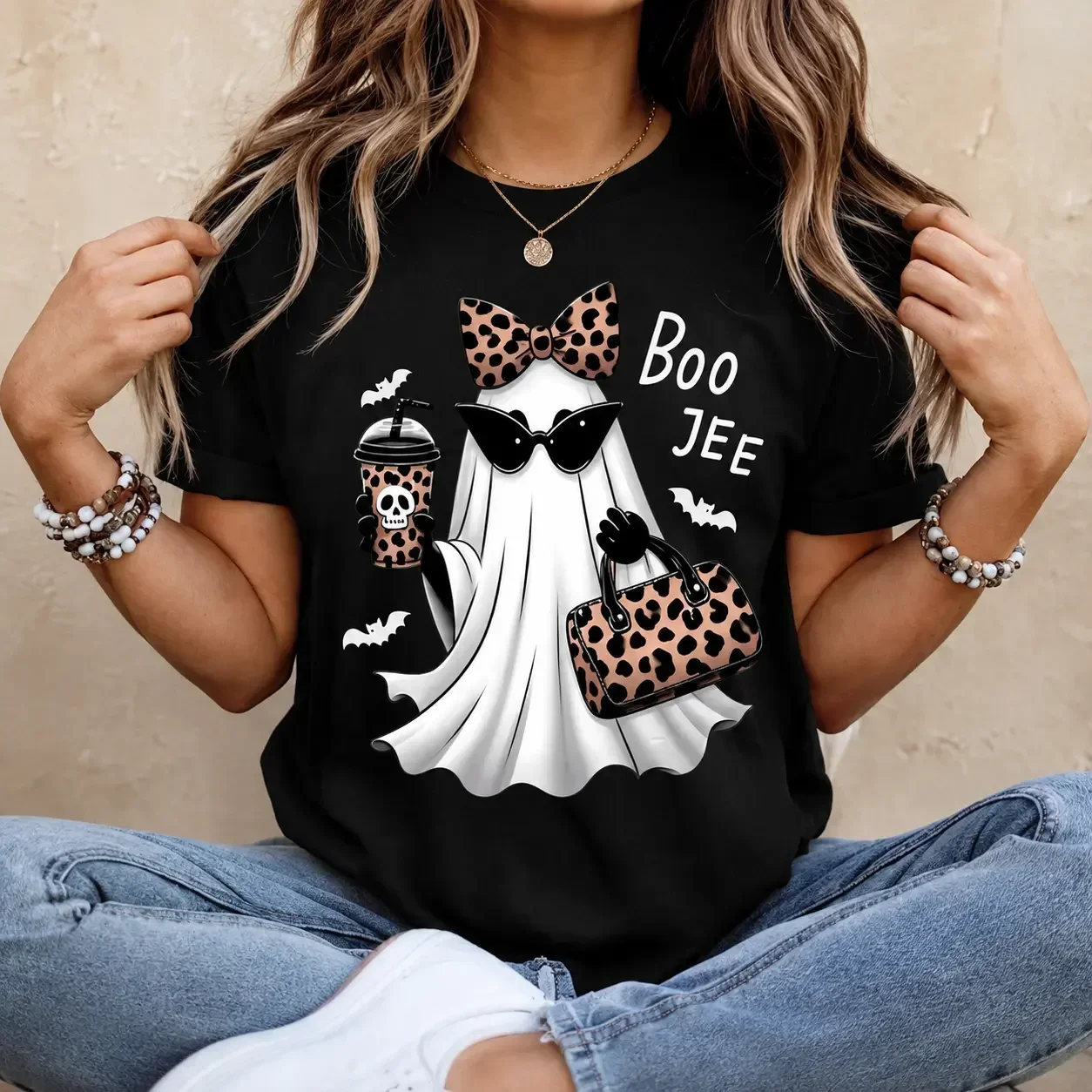 Halloween T-shirts, ChristmasBoo-Jee Ghost Shirt Leopard Ghost Tee Ghost Coffee Shirt Funny Fall Shirt Ghost Tee Girly Halloween Gift Boojee Shirt Check