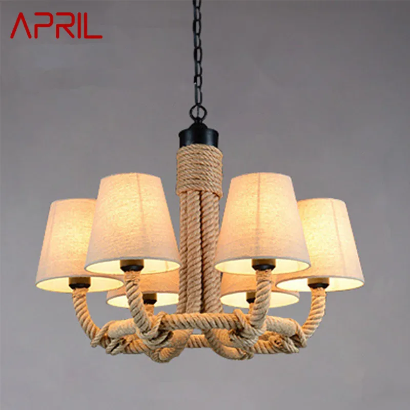 

APRIL American Style Retrohemp Rope Chandelier Nostalgic Loft Industrial Style Internet Cafe Restaurant Hot Pot Shop Pendant