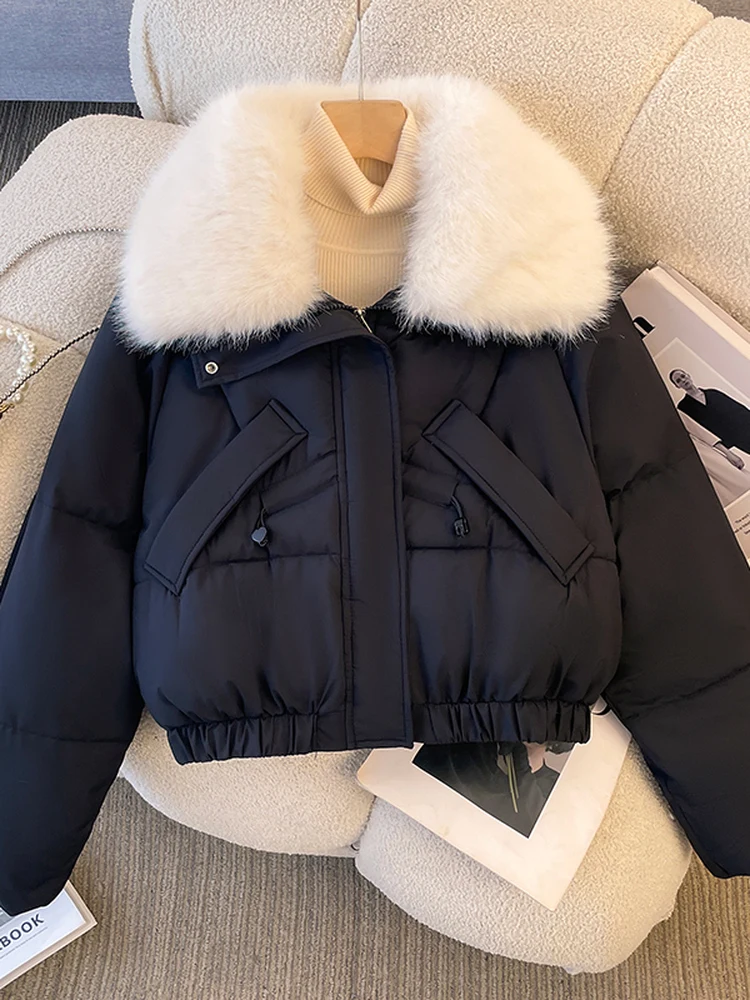 Winter Thiened down Cotton Jaet Women's ort Sle Puffy Coat Bread Clothes Cotton Quilt Outerwear Ladylike Loose Fit