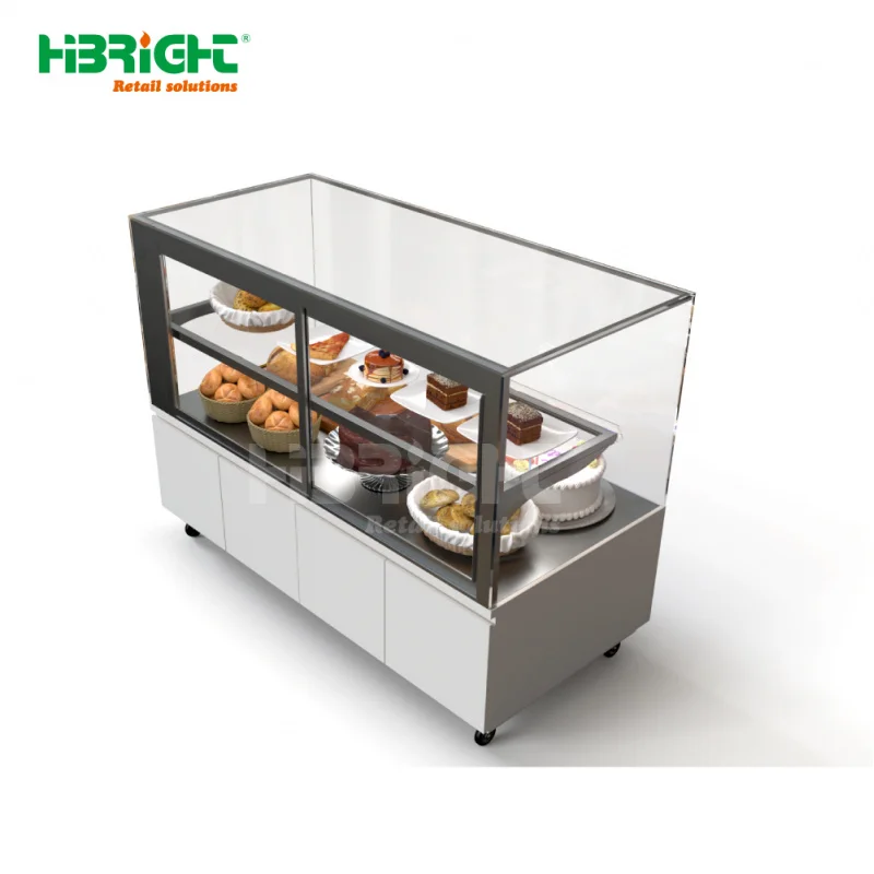custom.Elegant Practical Movable Customizable Double-Sided Heavy Duty White Supermarket Glass Bread Display Cabinet