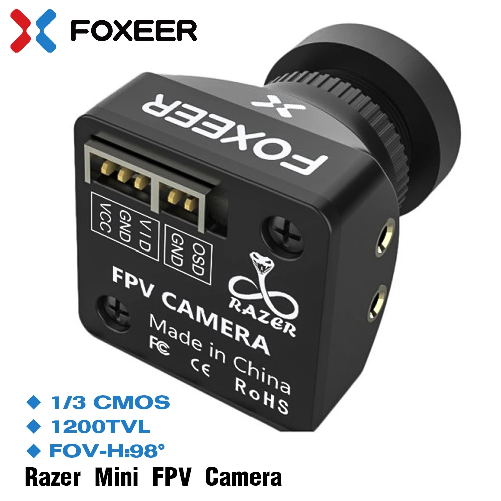 FOXEER Razer Mini Cámara FPV 1/3 CMOS HD 5V~25V 90dB 1200TVL FOV-H:98 °   Baja latencia para RC FPV Racing Drone RC Cámara V3 Actualización