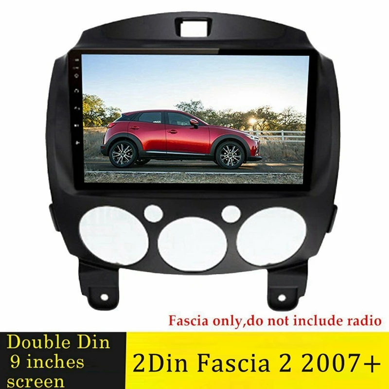 2Pc 9Inch 2DIN Car Dashboard Frame DVD Navigation Panel Frame Radio Audio Panel With Harness For Mazda 2 Demio 2007-2014