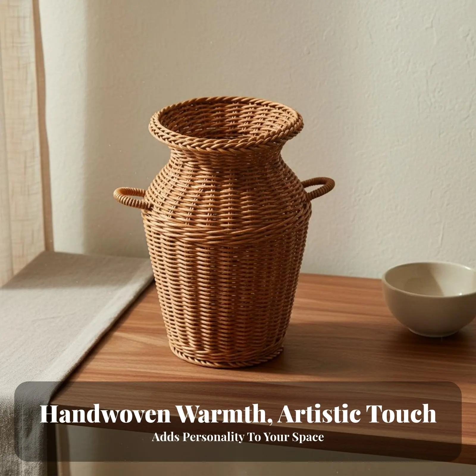 Imitation Rattan Vase Small Size Woven Flower Vase Handmade Wicker Design Basket Shatterproof Countertop Decor Odorless