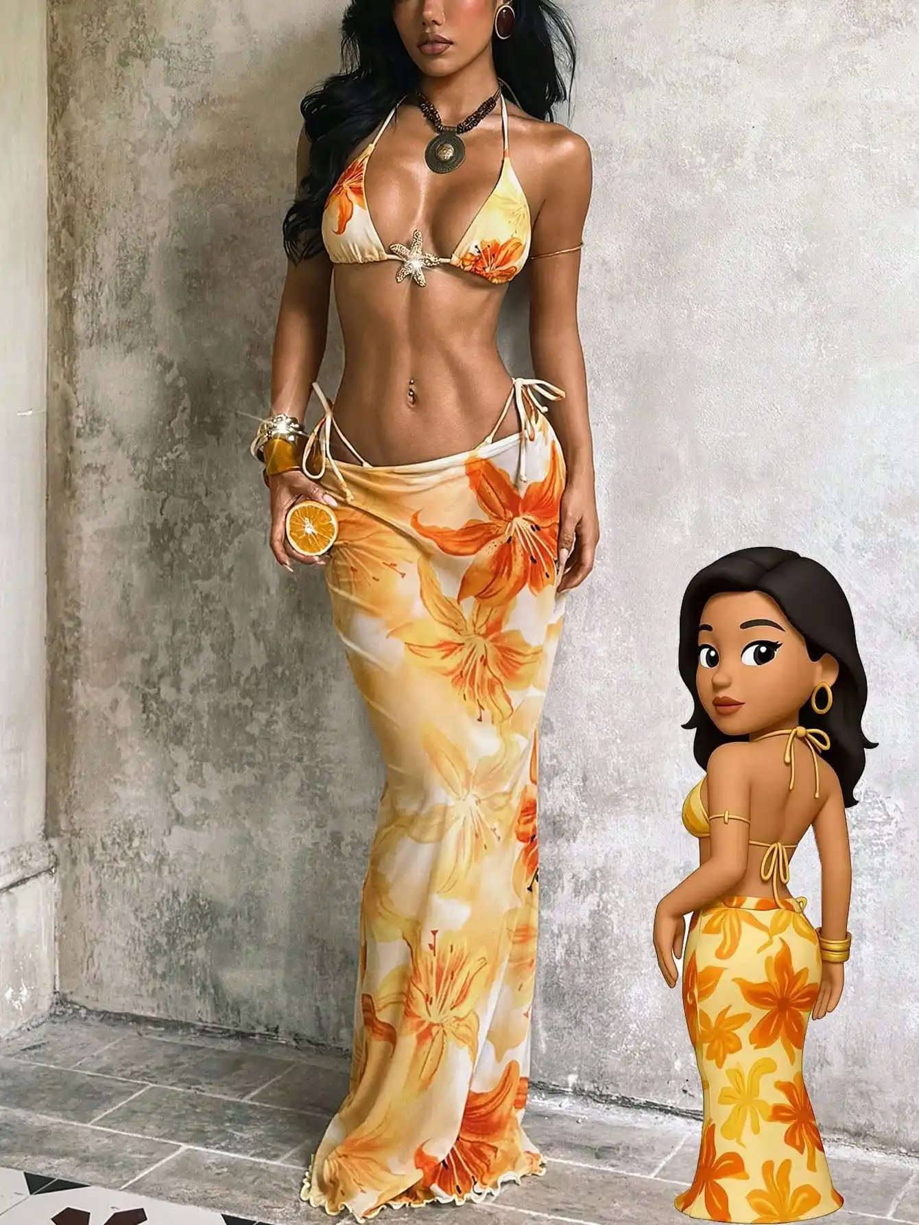 

3-Piece Women’s Tropical Floral Bikini With Flowy Cover-Up Skirt, Sexy Beachwear For Summer Vacation And Parties