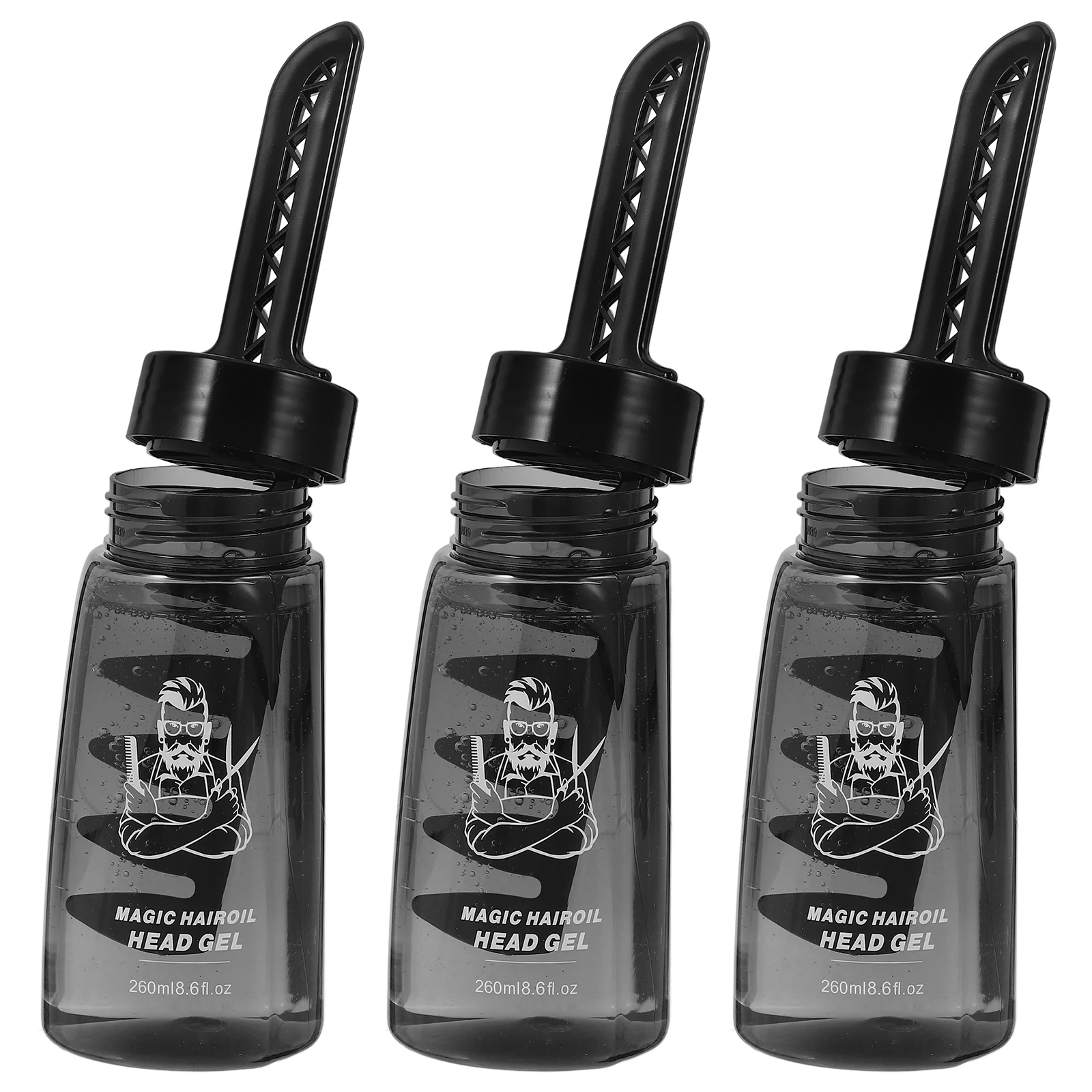 

3pcs Refillable Hair Wax Gel Bottle Comb Hair Styling Gel Bottle With Comb Black Plastic Refillable Men Hairstyling 260ml