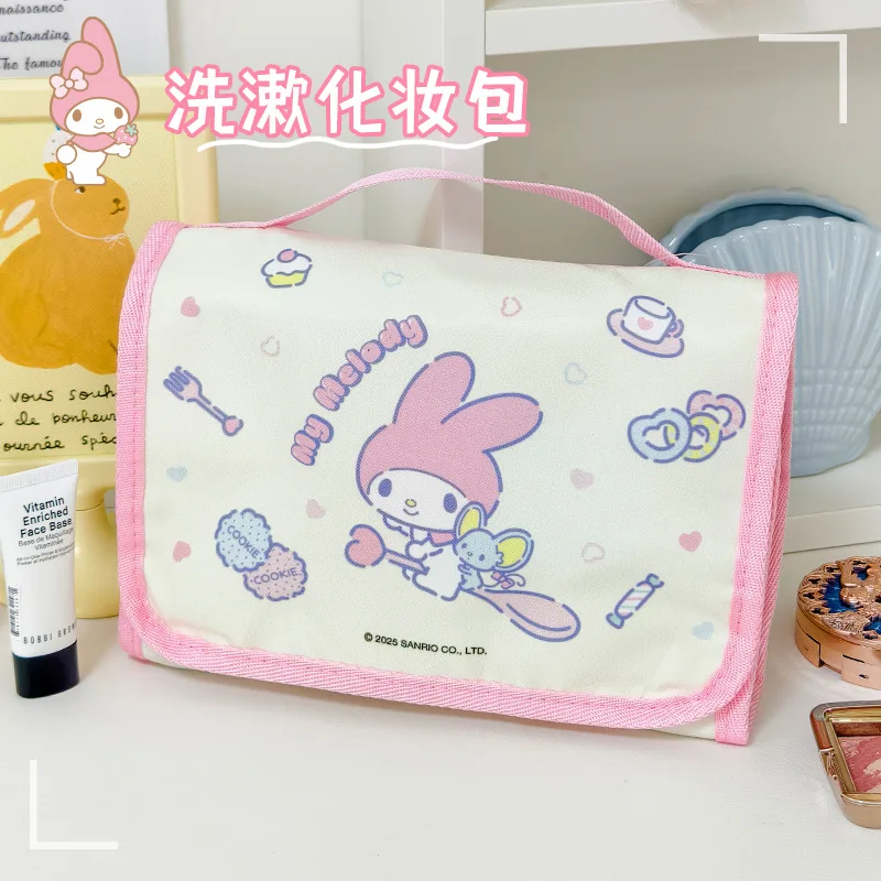حقيبة مكياج سانريو هالو كيتي قابلة للطي، محمولة ذات سعة كبيرة للسفر والعناية بالبشرة وحقيبة غسيل وحقيبة تخزين هدية للفتيات #6